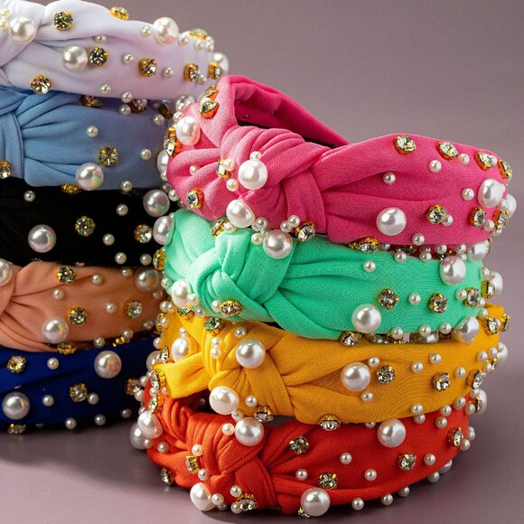 Knotted Crystal Embellished Headband - Black - Picture 2 of 2